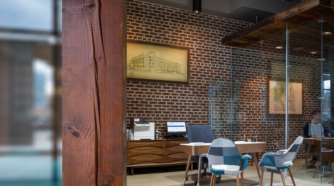 Mix Rustic Beams with Brick and Glass Mix Rustic Beams with Brick and Glass