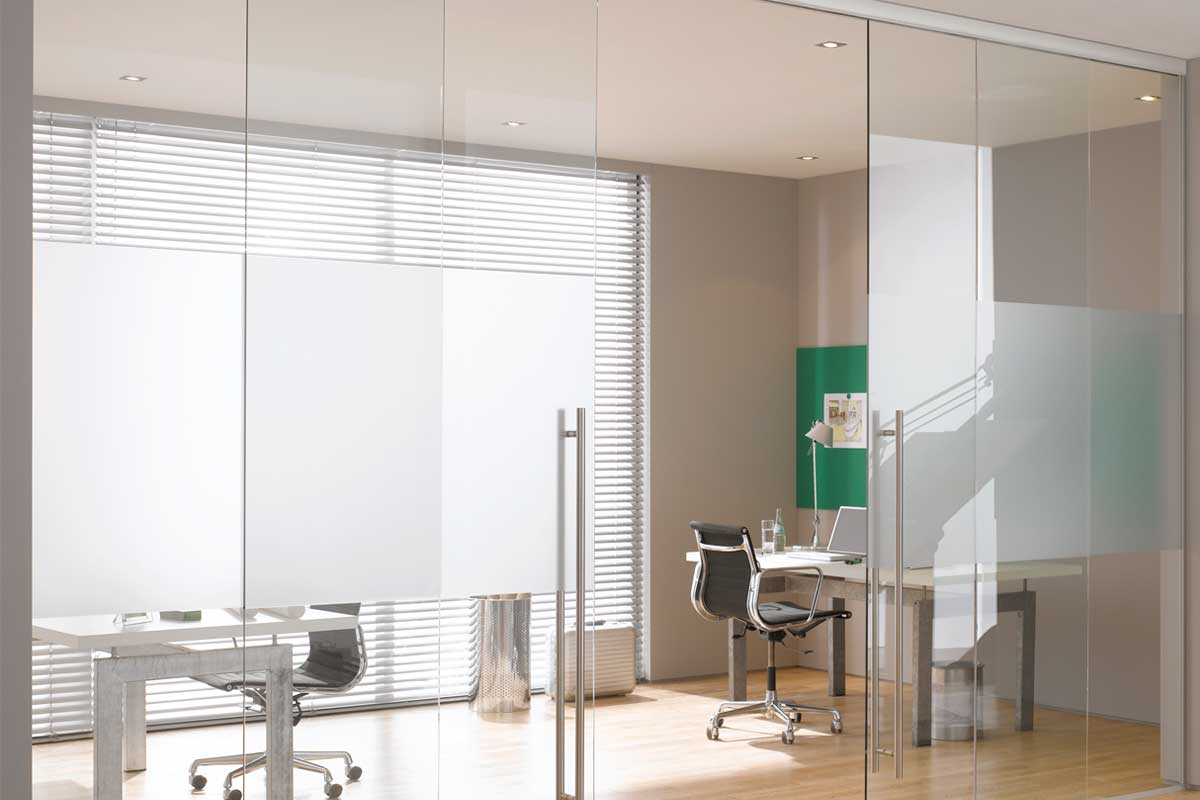 Sliding glass walls are compatible with demountable wall systems