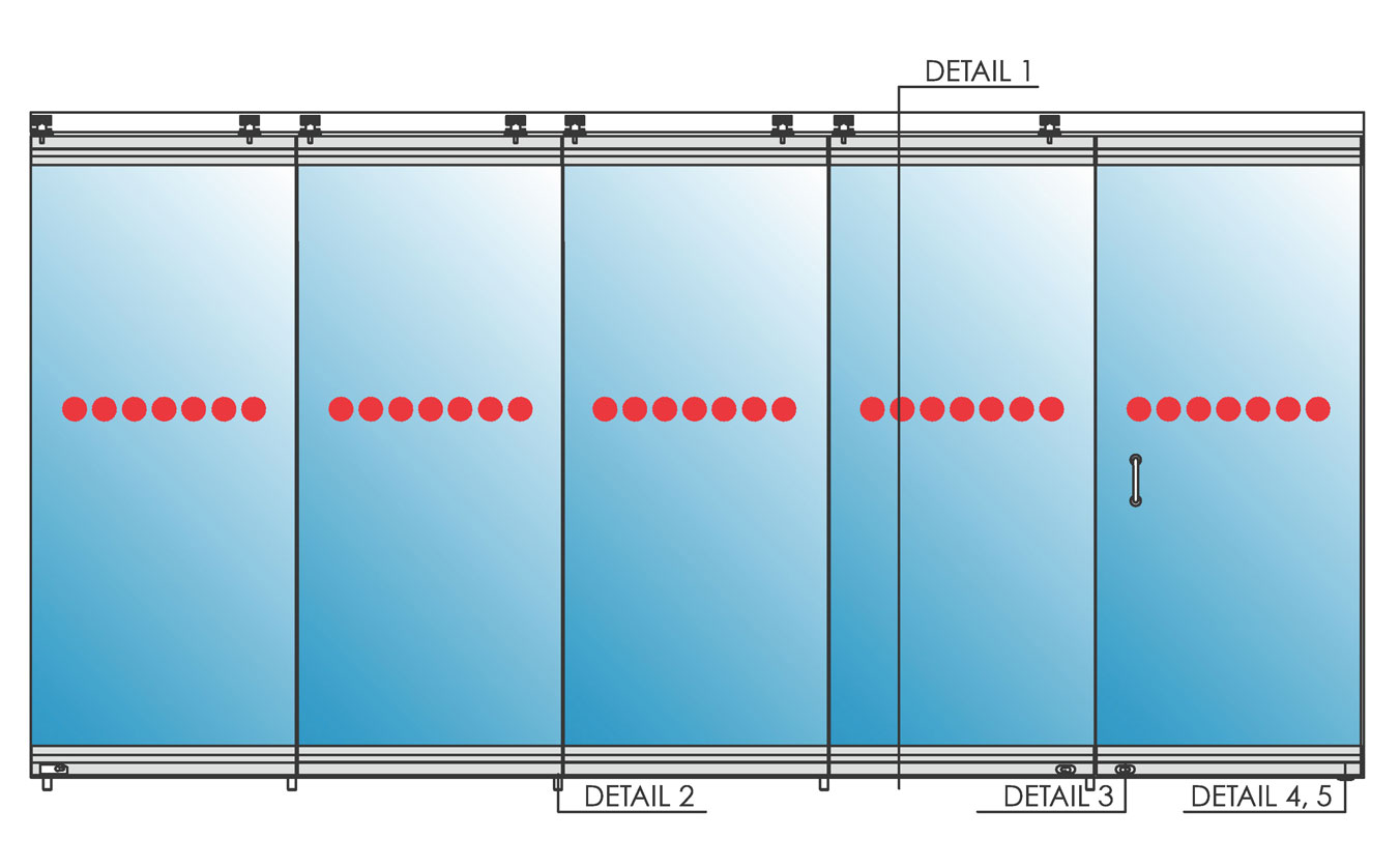 Movable Single Glazed Glass Wall Elevation