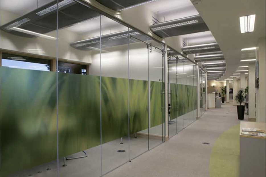 Floor-to-ceiling glass doors with custom designs