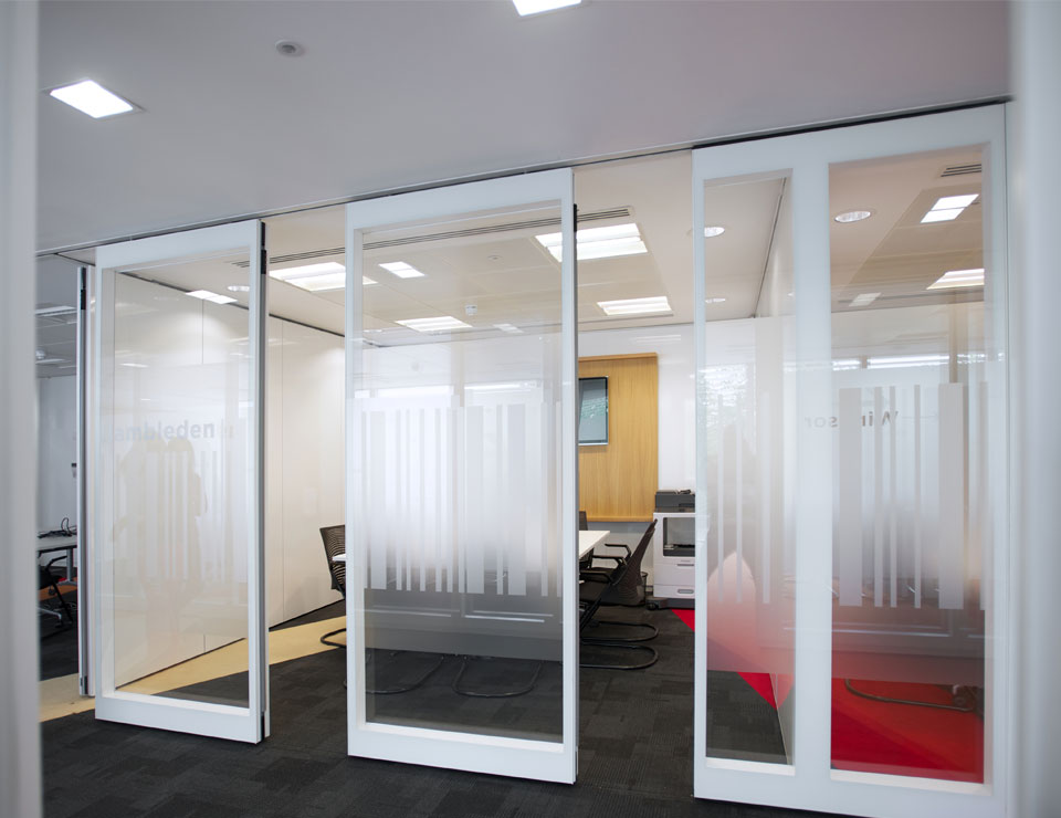 Add interest with sliding doors on your innovative conference room