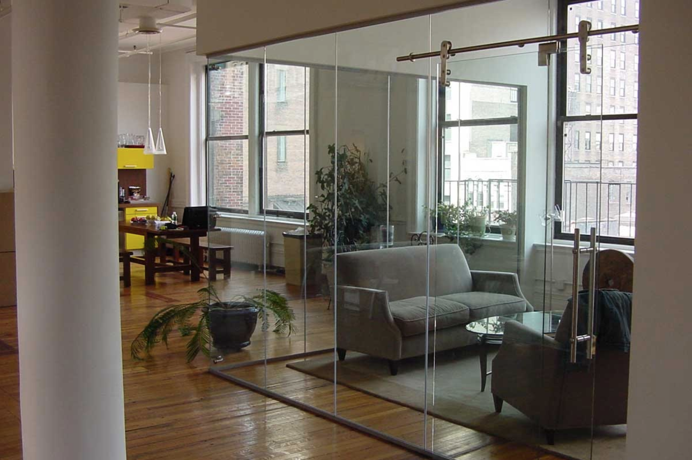 Sliding glass barn doors for the office