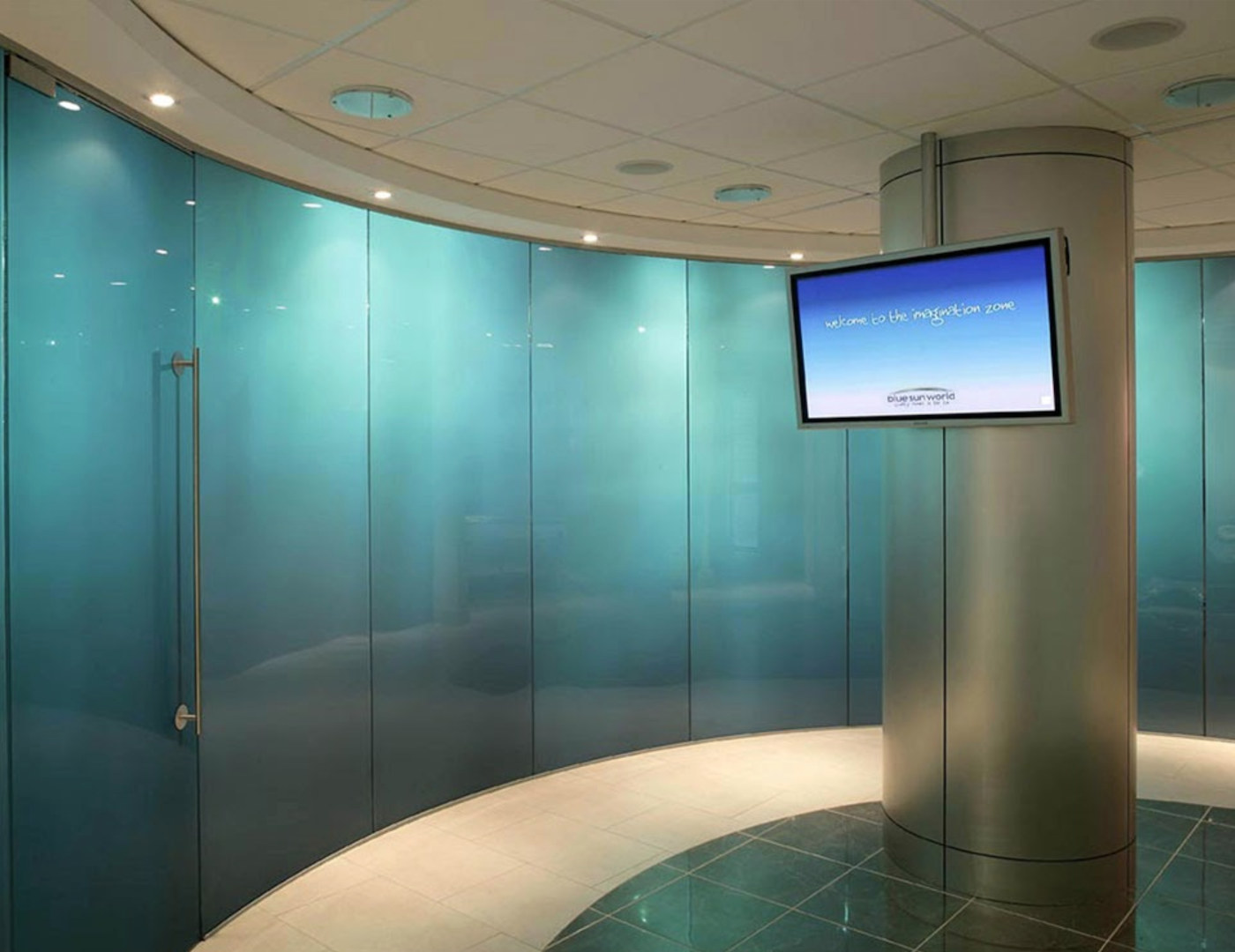 Electronic switchable glass doors